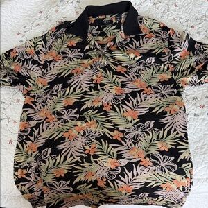 Izod Black Polo with Green Leaves & Orange Floral Print